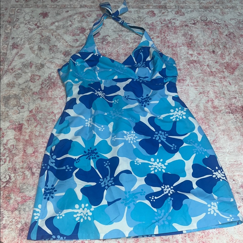 Blue Floral Halter Reversible Mini Dress